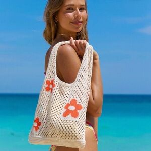 Versatile  Floral BOHO BOHEMIAN Mesh Tote Bag Ideal For Beach College Shoping